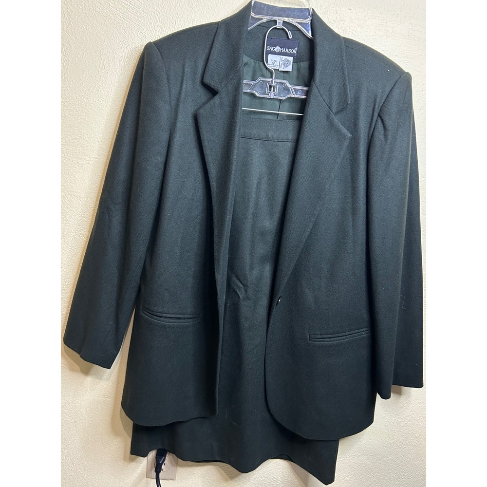 Sag Harbor Womens‎ Blazer Skirt Suit Set Dark Green 100% Wool Size 12